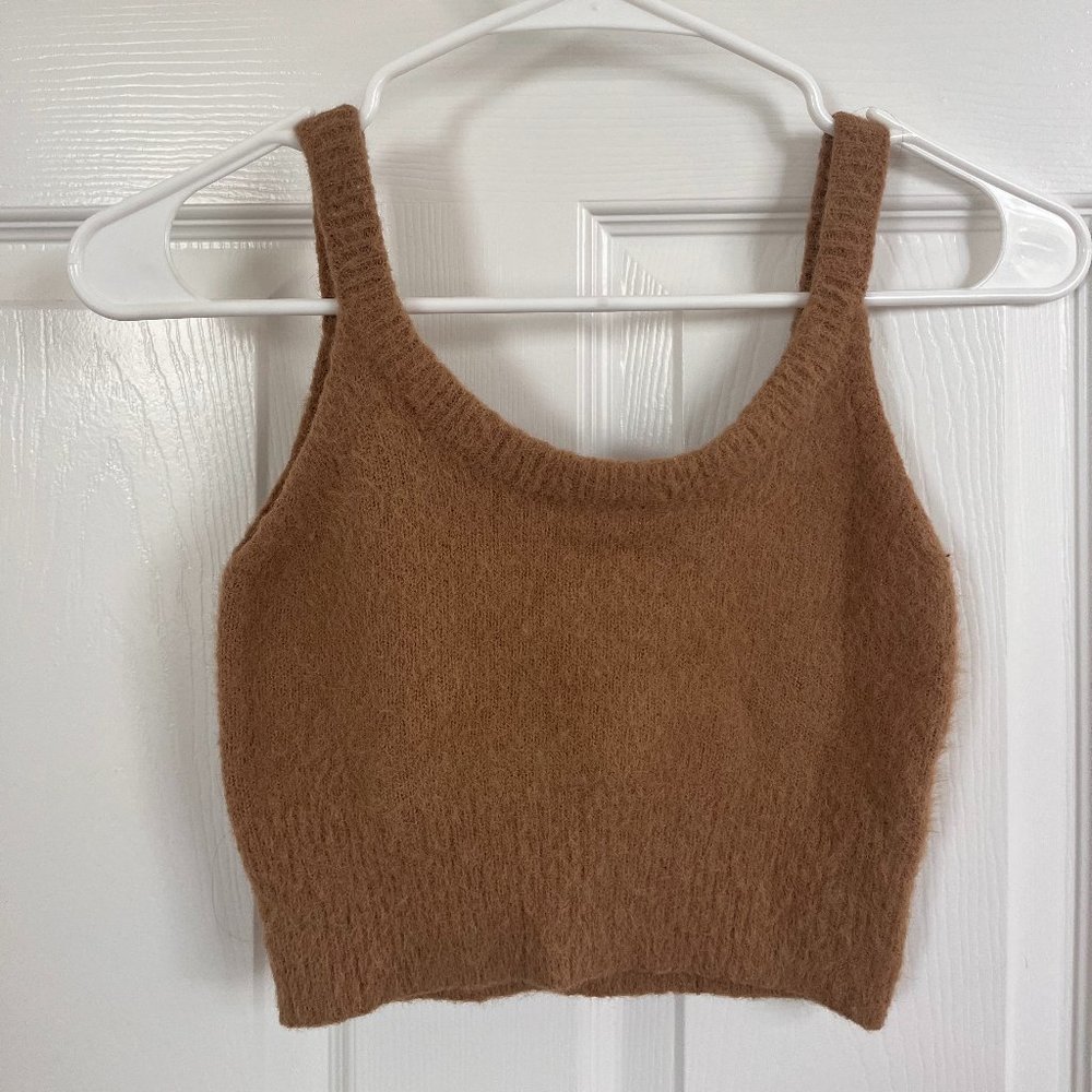Nude fuzzy crop top